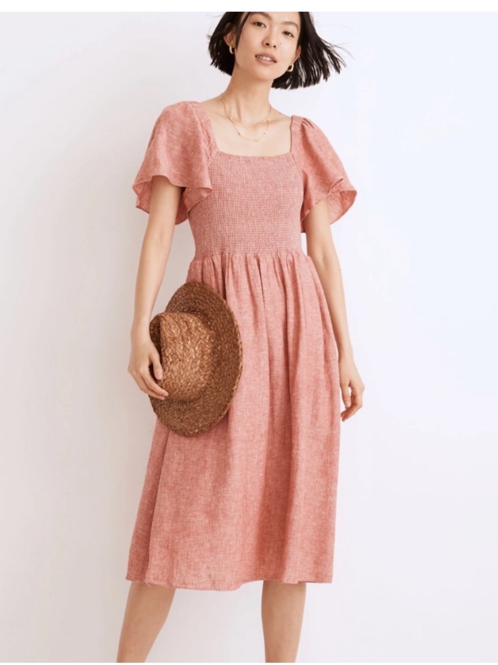 Madewell-Lucie-Linen-Midi-Dress-Smocked-Pockets-Granola-Cottage-Fall-Orchard-M